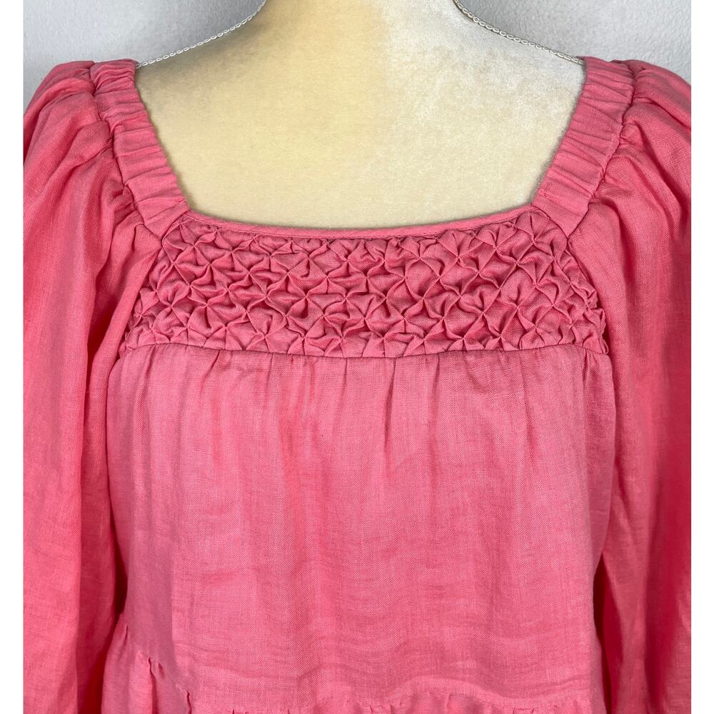 Tyler Boe Ansley Linen Mini Puff Sleeve Tiered Dress Coral Pink Small Beachy - Picture 4 of 13